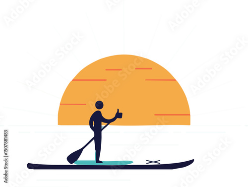 Paddleboarder silhouette with orange sunset background vector illustration 