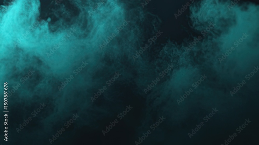 Fototapeta premium Teal smoke clouds against a dark background.