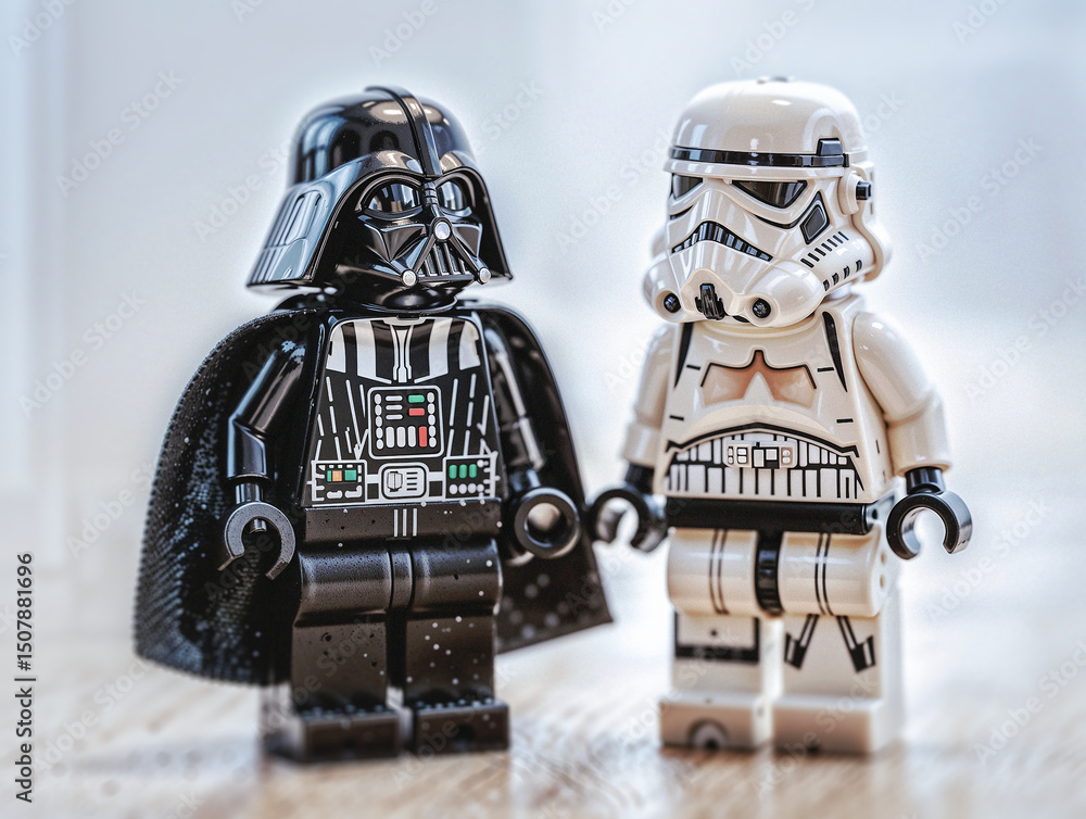 Naklejka premium LEGO Star Wars Film Jedi Figure, Stormtrooper And Darth Vader, Anakin Skywalker Mini Figure, Minifigure, Lucasfilm Movie Character, LEGO Movie Set, LEGO Store, London, UK, 2025