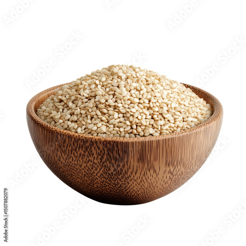 Wallpaper Mural A wooden bowl filled to the brim with white sesame seeds against a plain black background studio shot Torontodigital.ca