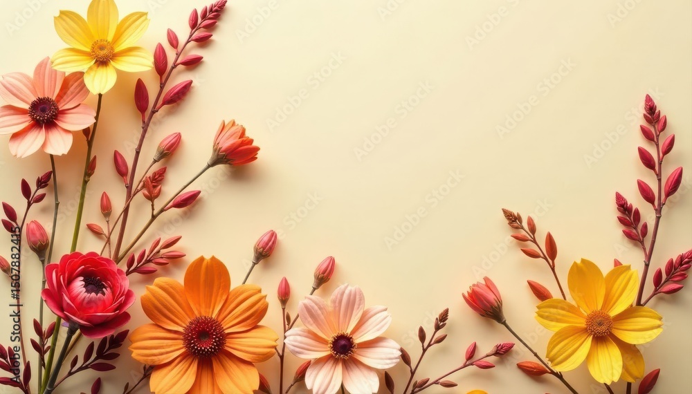 Obraz premium Intricate arrangement of dried flora on beige backdrop , subtle, dried flowers, rustic