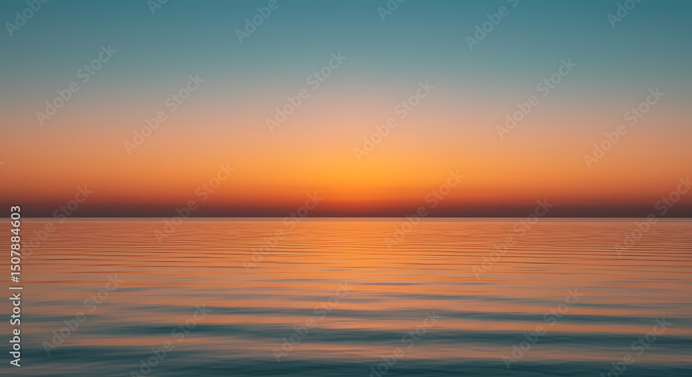 Fototapeta premium Serene Sunset over Calm Ocean Vibrant Orange and Teal Sky