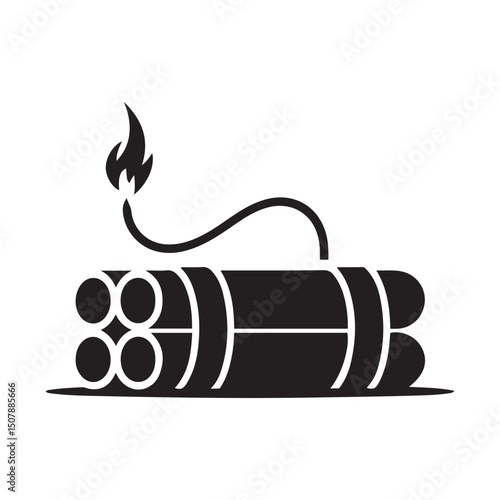 Pack of dynamite with lit fuse flat vector icon for games and websites. Vector black silhouette. with white background