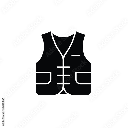 Silhouette of Fisherman Vest Icon with Front Pockets on Transparent Background