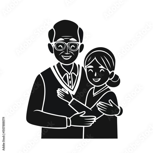 Grandparents and Grandchildren Hugging – Family Love Silhouette