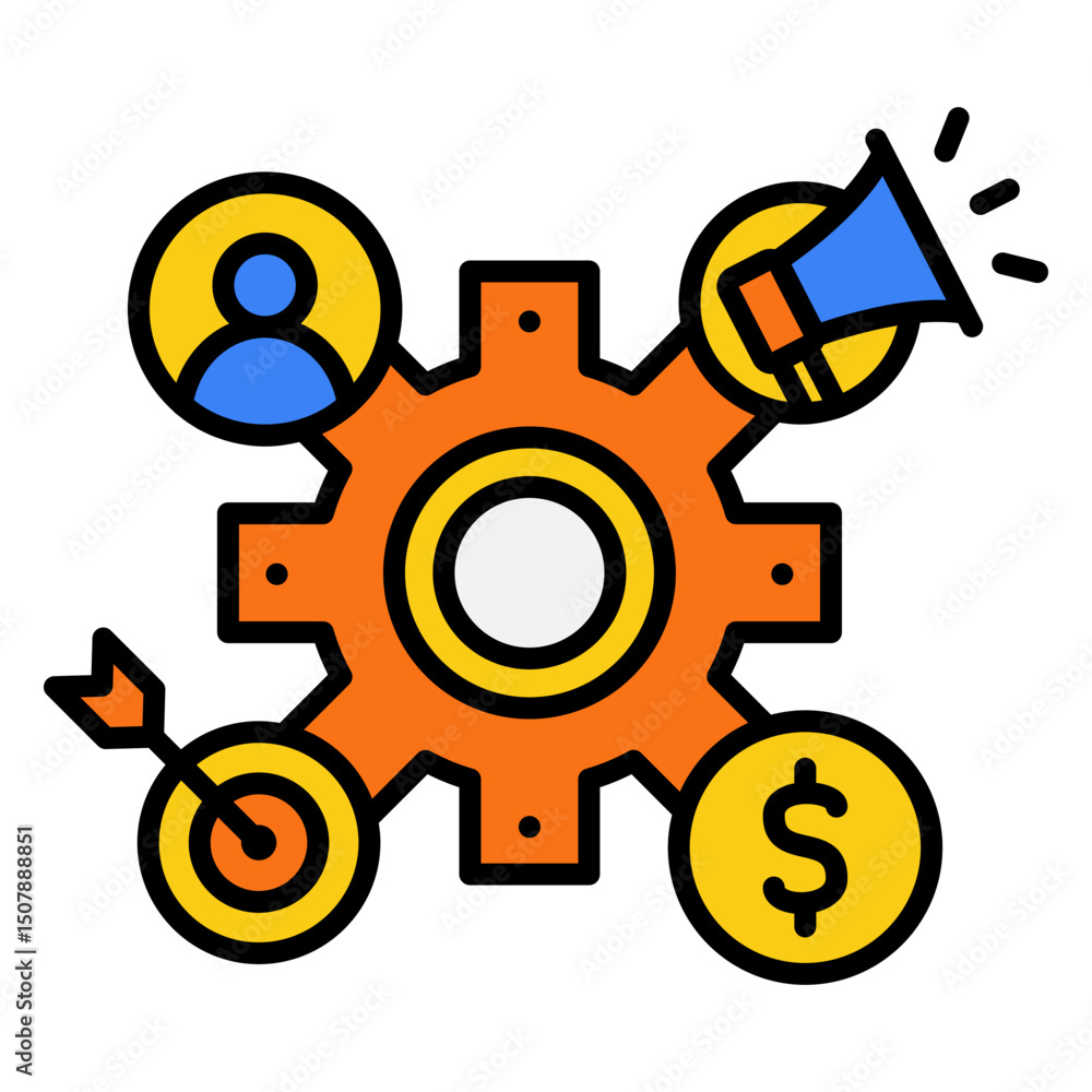 Marketing Strategy Concept Icon with Cogwheel and Customer Focus Marketing Strategy Concept Icon with Cogwheel and Customer Focus