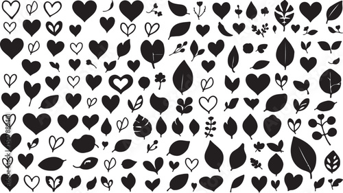 Heartfelt Botanical Collection A Charming Array of Leaves and Hearts