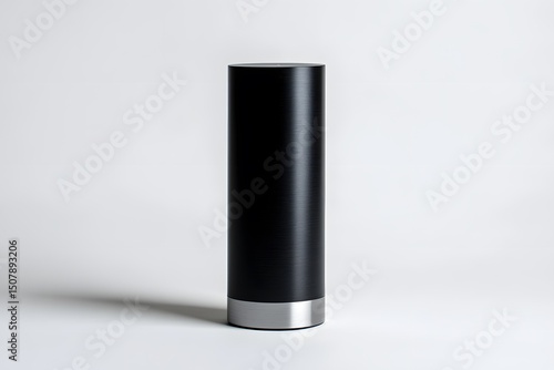 Wallpaper Mural Sleek black cylindrical object with brushed texture and silver base against white background Torontodigital.ca