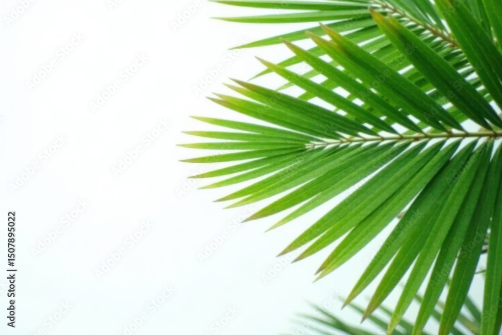 Fototapeta premium Crisp overhead shot of palm fronds against pure white,summer feel , copy space, holiday