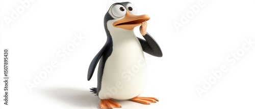 Cartoon penguin with surprised expression
