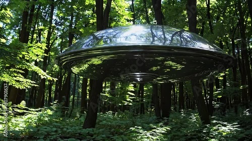 Mysterious ufo hovering in lush forest scene alien encounter concept