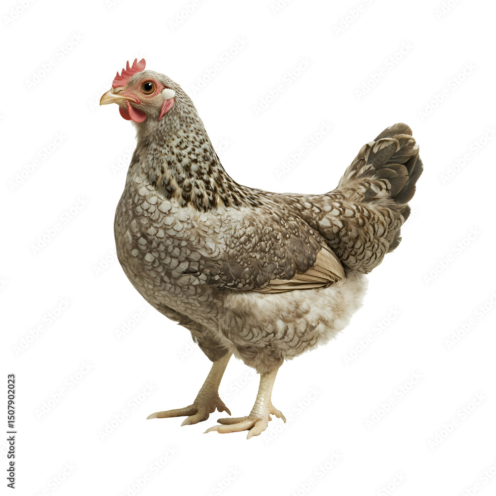 Fototapeta premium Grey Speckled Hen, Poultry Farm Bird, Domestic Fowl, Chicken Breed