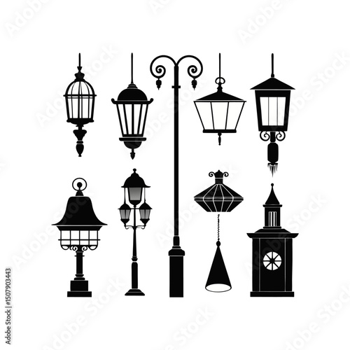 Collection of Vintage Street and Hanging Lamps