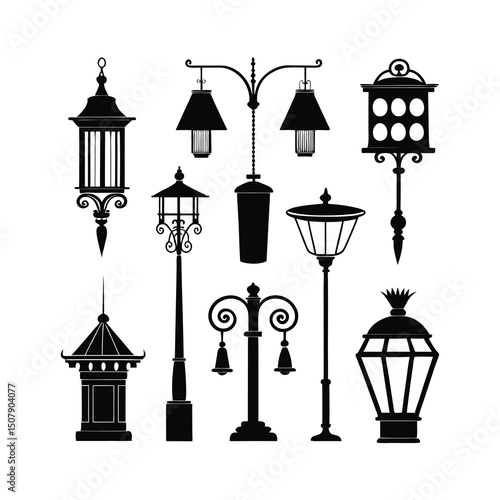 Collection of Vintage Street and Hanging Lamps