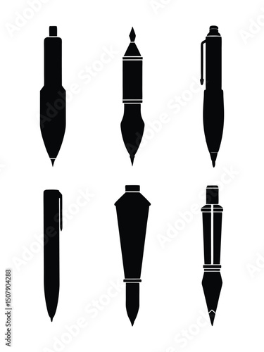 pen icon silhouette, ball pen vector white background.
