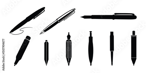 pen icon silhouette, ball pen vector white background.
