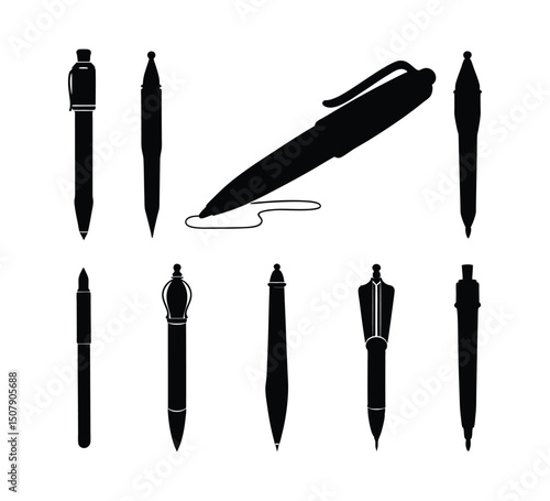 pen black silhouette vector, elegant pen icon set.
