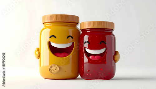 Happy Jars 3D Render of Smiling Peanut Butter and Jelly Jars