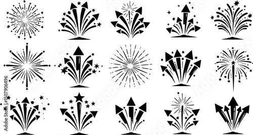 set of fireworks line art, black outline, vector and illustration, line art and outline

