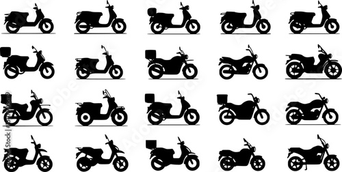 scooter silhouette, black and white silhouette, vector and illustration
