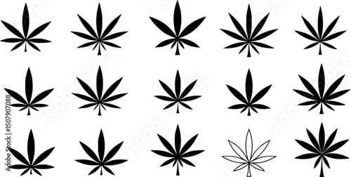set of marijuana leaf silhouette, black and white silhouette, vector and illustration
