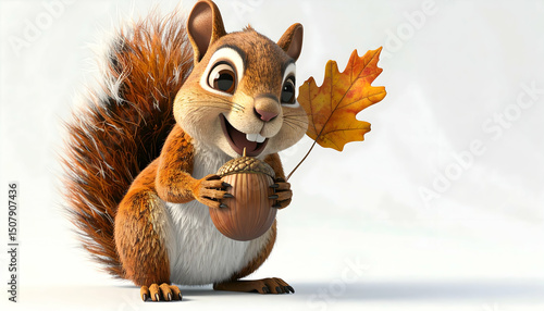 Adorable 3D Cartoon Squirrel Holding Giant Acorn Trophy