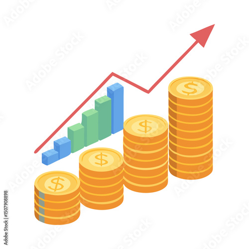 Financial Growth Bar Chart with Coins