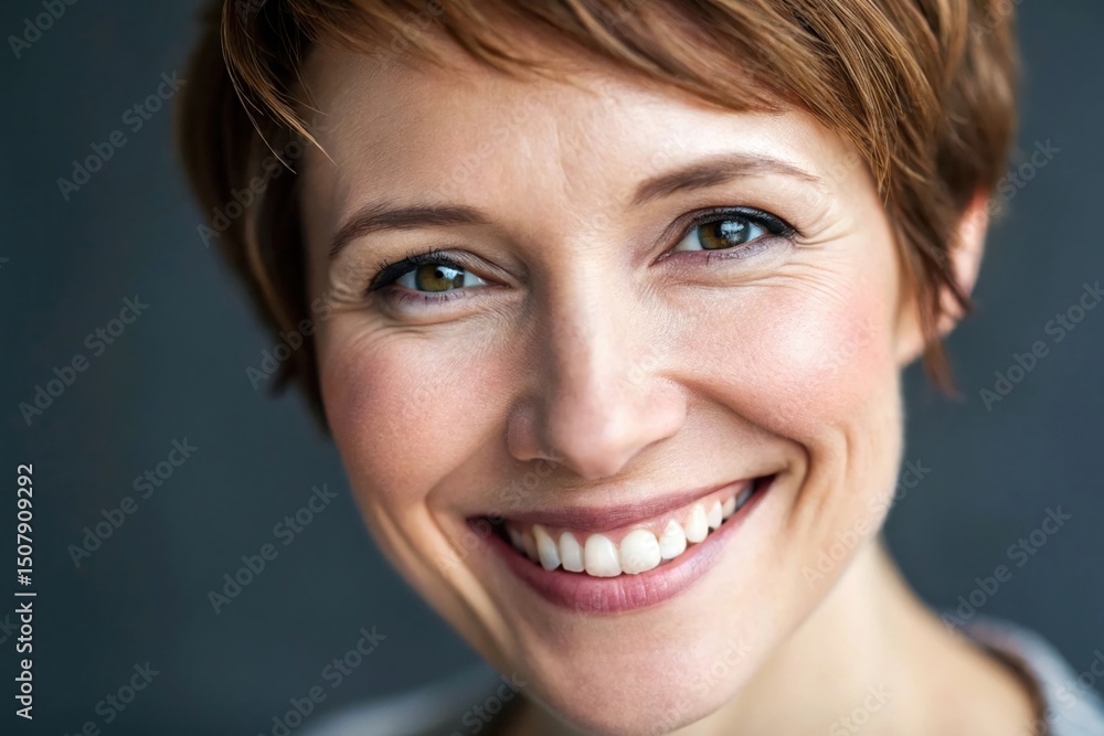 Attractive woman portrait with short hair and beautiful smile