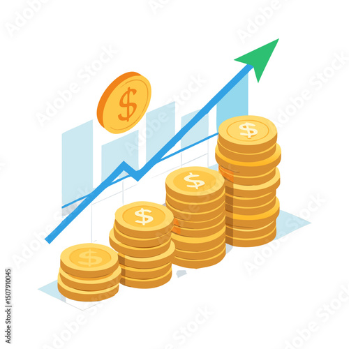 Financial Growth Bar Chart with Coins