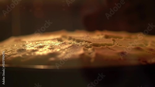A close-up of a freshly baked golden cake, warm and inviting.
