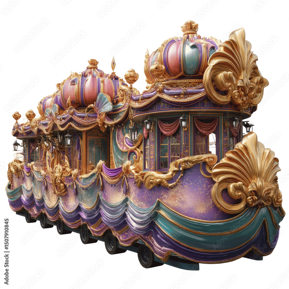 Fototapeta premium Ornate Mardi Gras Parade Float on Green Screen