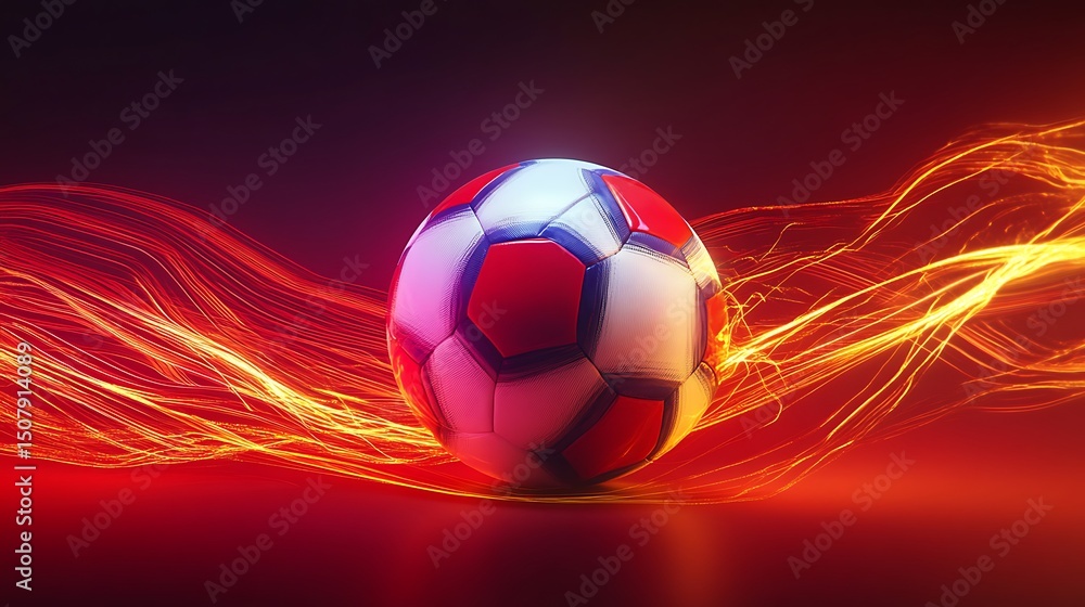 Obraz premium A soccer ball set against a backdrop of fiery energy.