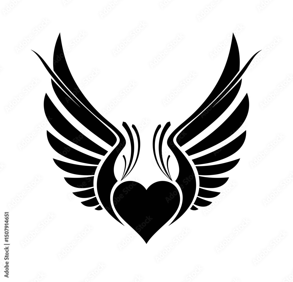 Obraz premium Vector heart shape with stylized wings spreading upwards in a symmetrical design element graphic illustration on transparent background