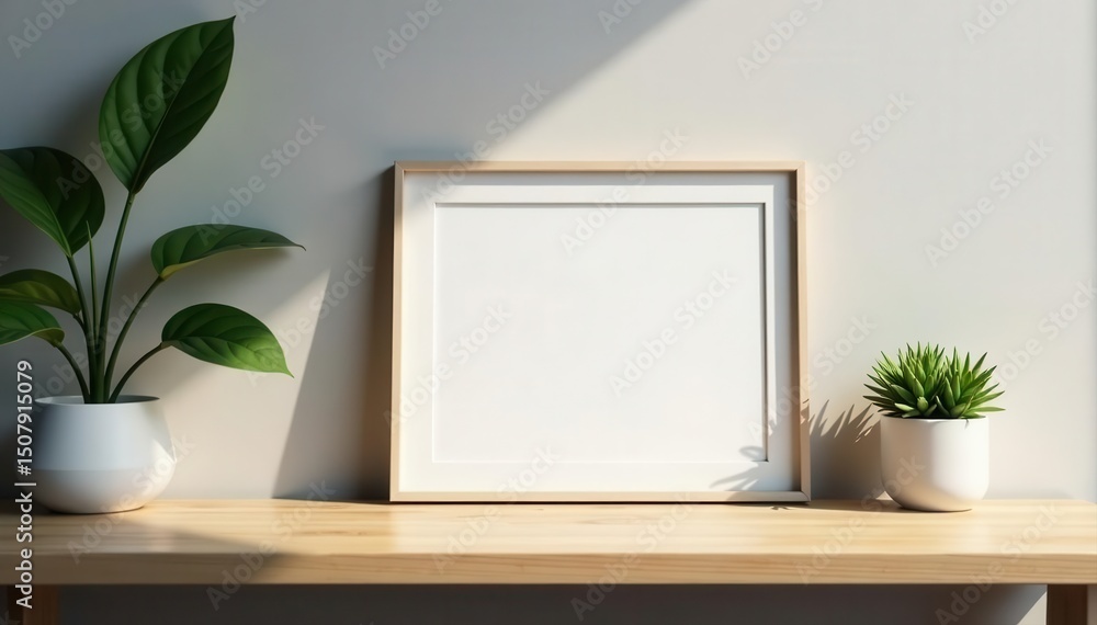 © Busban - Modern sleek photo frame on polished wood table, minimalist setting , dark wood, desk