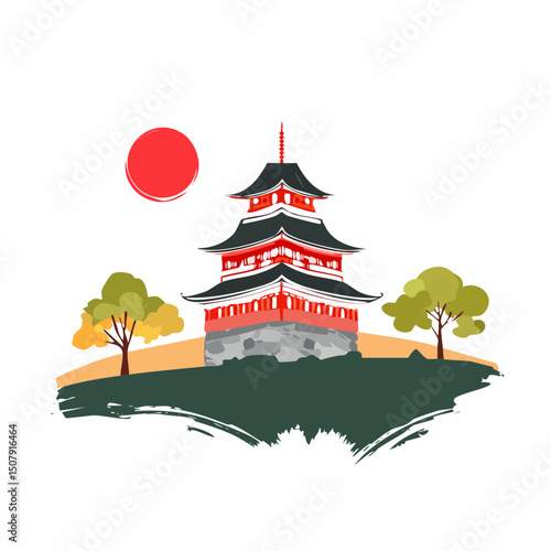 墨絵の大阪城ベクター風景画