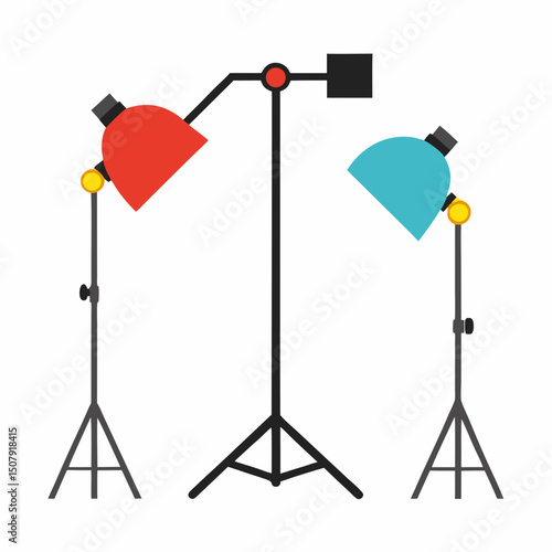 Editable vector of photo studio setup with softbox lights, great for World Camera Day content and printables.