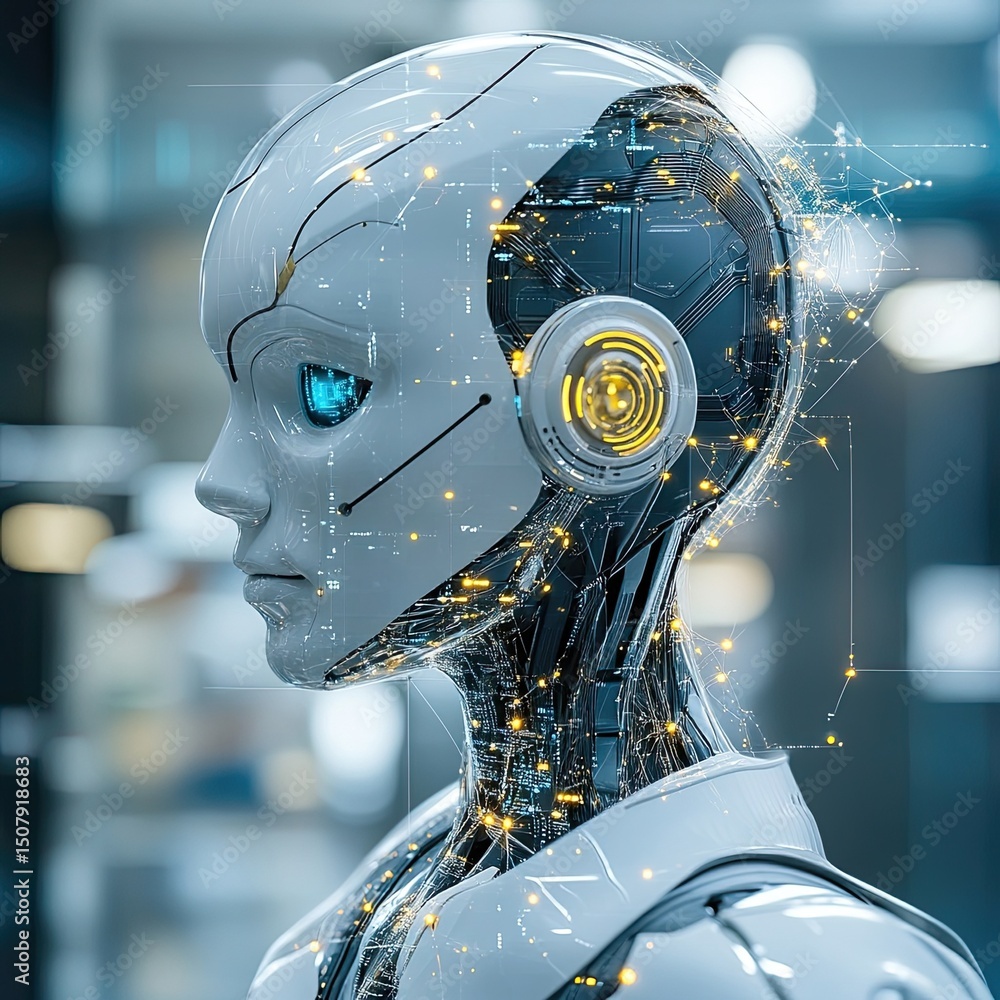 Fototapeta premium Artificial intelligence integrated with business systems to enhance operations, automate decisions, optimize workflows, and support strategic planning and forecasting