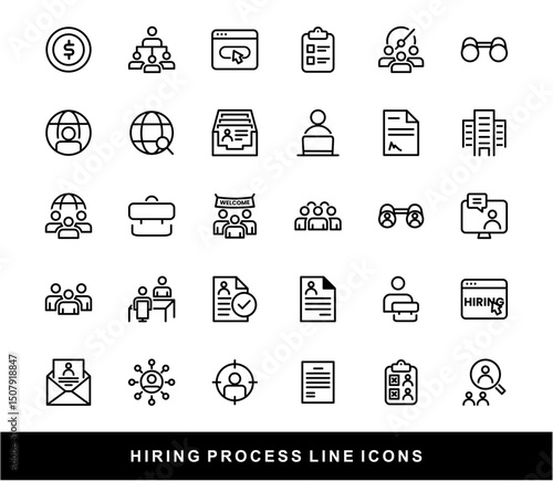 Hiring Process Line Icons. Recruitment, Job Application, Interview, Candidate Selection Vector Set