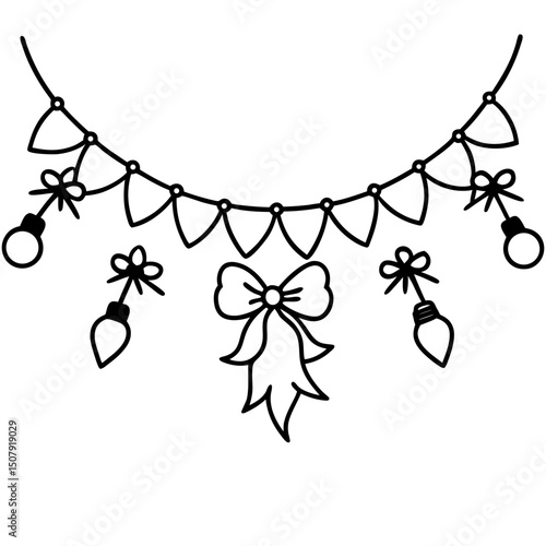 Garland with Lights and Bows – Vector on White
