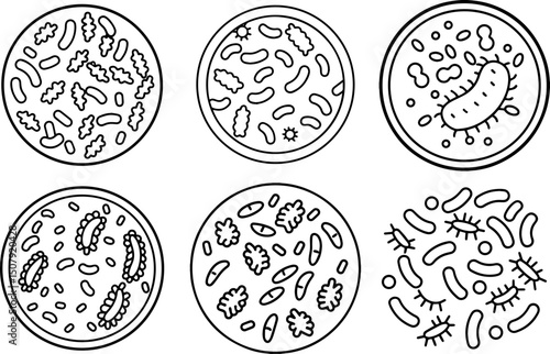 Set of Bacteria outline vector and illustration, coloring book page