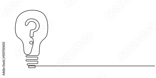 Lamp icon with question mark, light bulb with a question sign inside continuous one line drawing, Illustration of a lightbulb with a question mark, Problem Icons - Graphic Icon Series, Light bulb icon