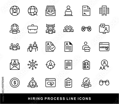 Hiring Process Line Icons. Recruitment, Job Application, Interview, Candidate Selection Vector Set