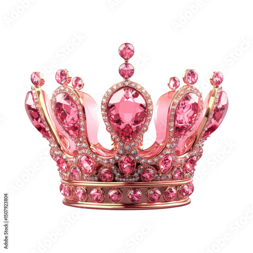 Elegant Pink Crown with Gems on a Transparent Background