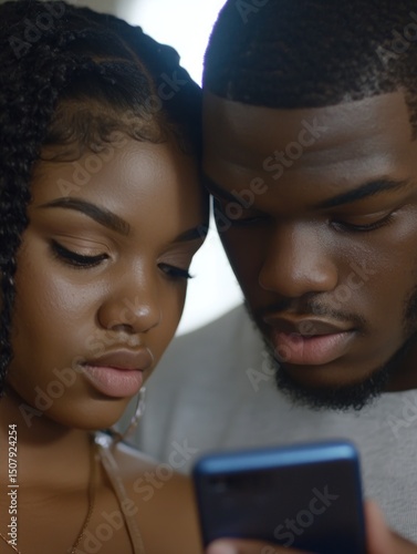 Close-up couple looking at phone