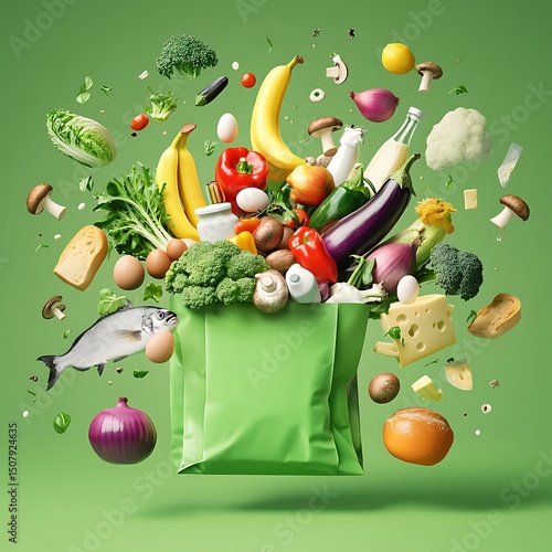 Grocery bag filled with assorted food items.