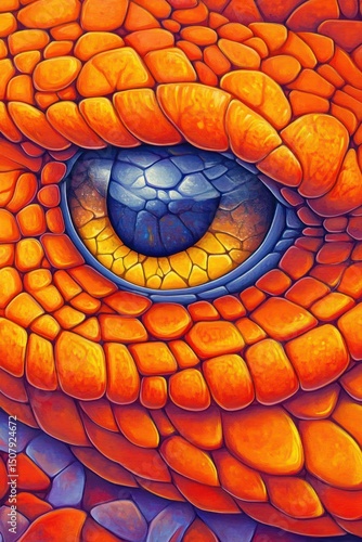 Close-up dragon eye, vibrant colors