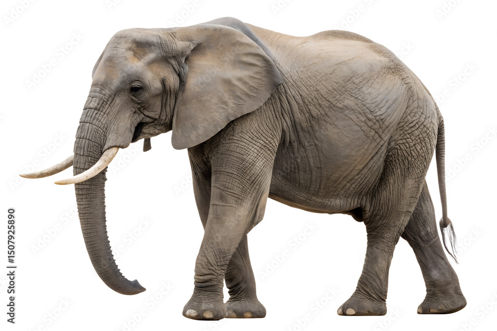 Fototapeta premium A elephant standing isolated on transparent white background