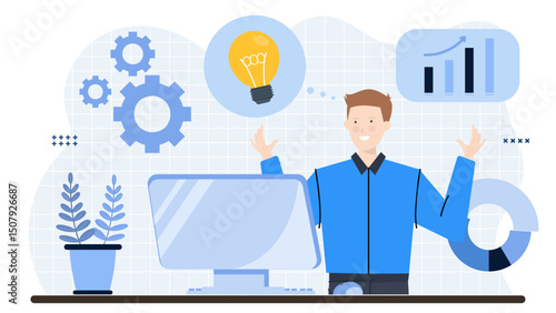 Man brainstorming business growth strategies. Suitable for presentations, marketing materials, entrepreneurship articles, business blogs, and financial publications.