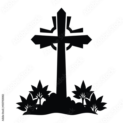 A cross silhouette is a simple, solid black outline of a cross shape, emphasizing its form without detail, perfect for minimalistic and symbolic designs.
