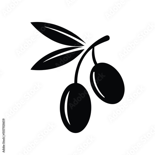 Minimalist Black and White Vector of Two Olives with Leaves